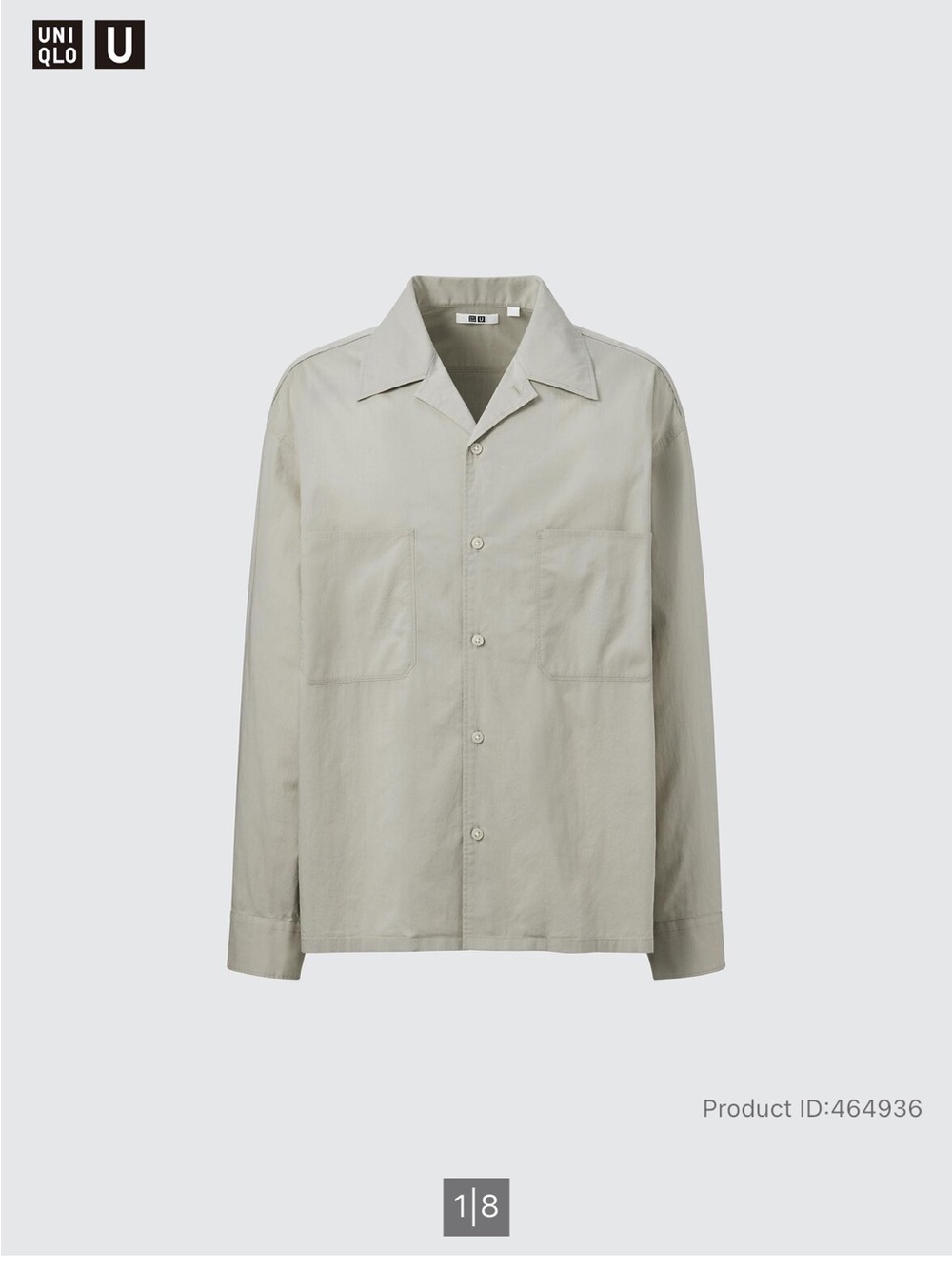 Uniqlo U Men’s Light Gray Button-Up Open Collar Cotton Shirt XL 464936